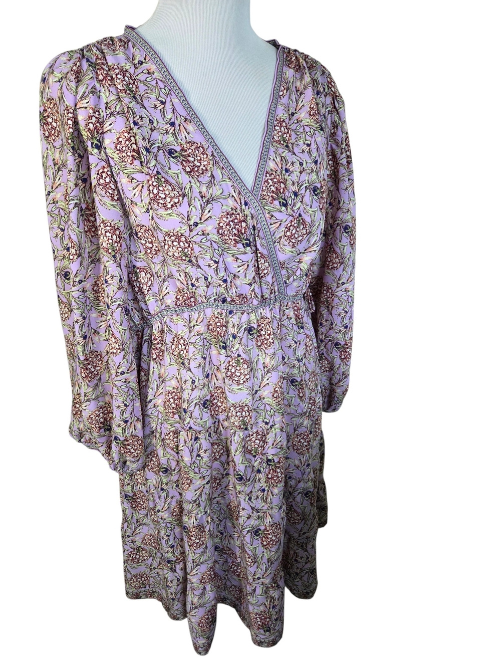 Max Studio Lavender Floral Long Sleeve V-Neck Dress Size XL